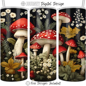 Vintage mushroom tumbler design, fall sublimation design, mushroom wrap png, fall mushroom 20 oz sublimation tumbler wrap digital download