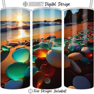 Sea glass beach tumbler design, sublimation design, beach wrap, sea glass tumbler wrap, beach 20oz sublimation tumbler wrap digital download