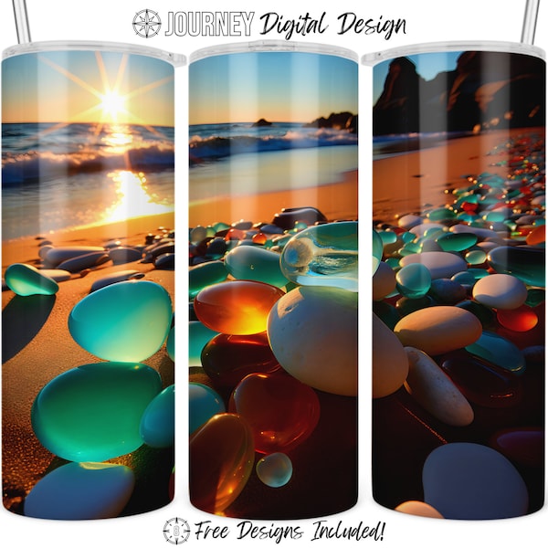 Sea glass beach tumbler design, sublimation design, beach wrap, sea glass tumbler wrap, beach 20oz sublimation tumbler wrap digital download