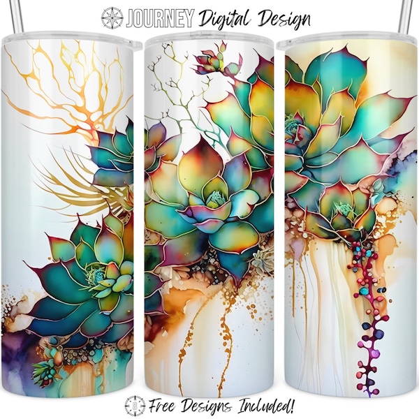 Watercolor succulent tumbler design, sublimation design, succulent wrap png, succulent 20 oz sublimation tumbler wrap digital download wrap