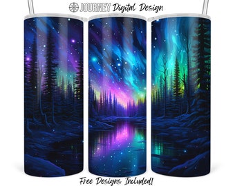 Watercolor northern lights tumbler design, northern lights wrap, northern lights tumbler png 20 oz sublimation tumbler wrap digital download