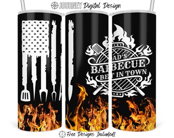 Dad’s bbq tumbler design, flag, bbq, Dad, grill, fire, Father’s Day, seamless, sublimation wrap, 20 oz straight tumbler sublimation design