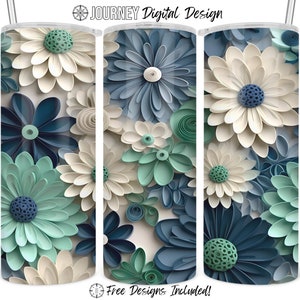 Diseño de vaso de flores 3D, diseño de sublimación 3D, envoltura de flores 3D png, envoltura de vaso de flores 3D 20 oz envoltura de vaso de sublimación descarga digital