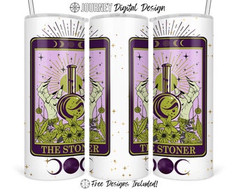 Tarot card tumbler design, The Stoner, weed lover, marijuana design, Halloween, seamless, wrap, 20 oz skinny tumbler sublimation design