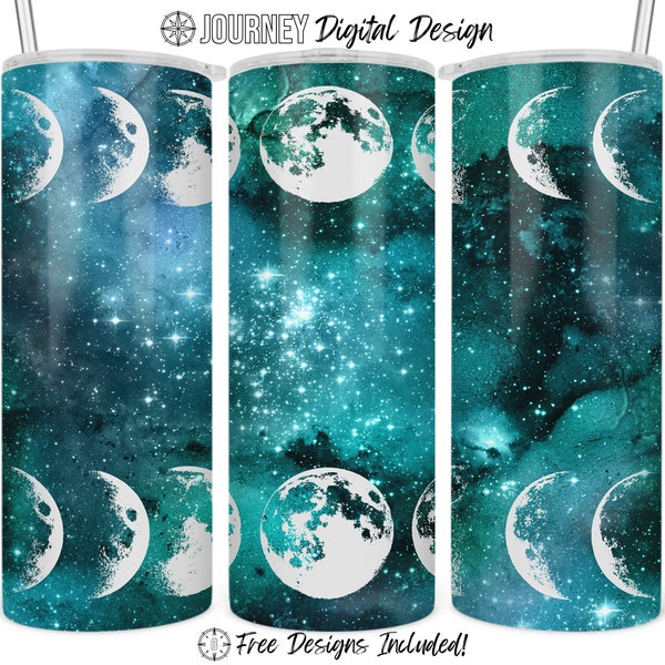 Moon phases tumbler design, phases of the moon, Lunar, just a phase, galaxy, teal, sublimation design, 20 oz skinny straight tumbler design