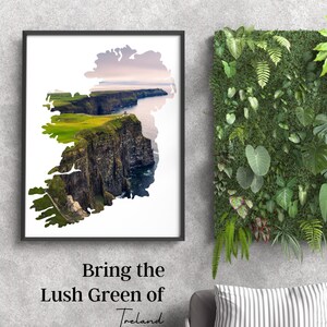 Ierland Wall Art Kaart | Levendige groene Ierse print | Modern Gaelic Design | Earthy Home Decor | Afdrukbare landschapsfotografie kunst