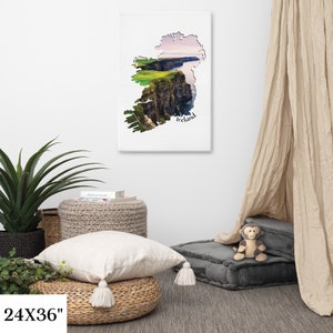 Irlanda Stretched Canvas Print / Decoración de pared gaélica / Mapa vibrante y de alta calidad de los acantilados de Moher / Regalos únicos para viajeros
