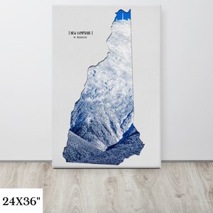 Schneebedeckter Berg Leinwanddruck | New Hampshire Wanddekoration | Winterfarben Foto | Einzigartige Formfüllkarte | Mt Washington Dekor