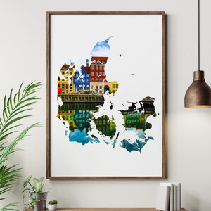 Bunte Wanddekoration Karte | Dänische Pastell Inneneinrichtung | Druckbares Cityscape Canvas Poster | Skandinavische Ästhetik | Kopenhagen Dänemark