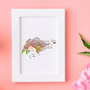Singapore Wall Art Kaart | Zuidoost-Aziatische print | Oriental Asian Pacific Woondecoratie | Kleurrijke Pastel Wall Art | Superbomen van Singapore