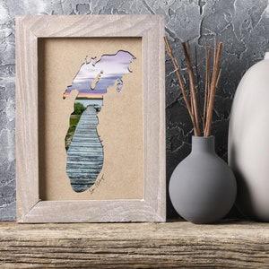 Lake Michigan Wand Kunst Karte Druck | Tolle Seen Fotografie | Trendiges Seehaus Dekor | Landschaft Landschaft Bild | Lila PastellFarben Dekor
