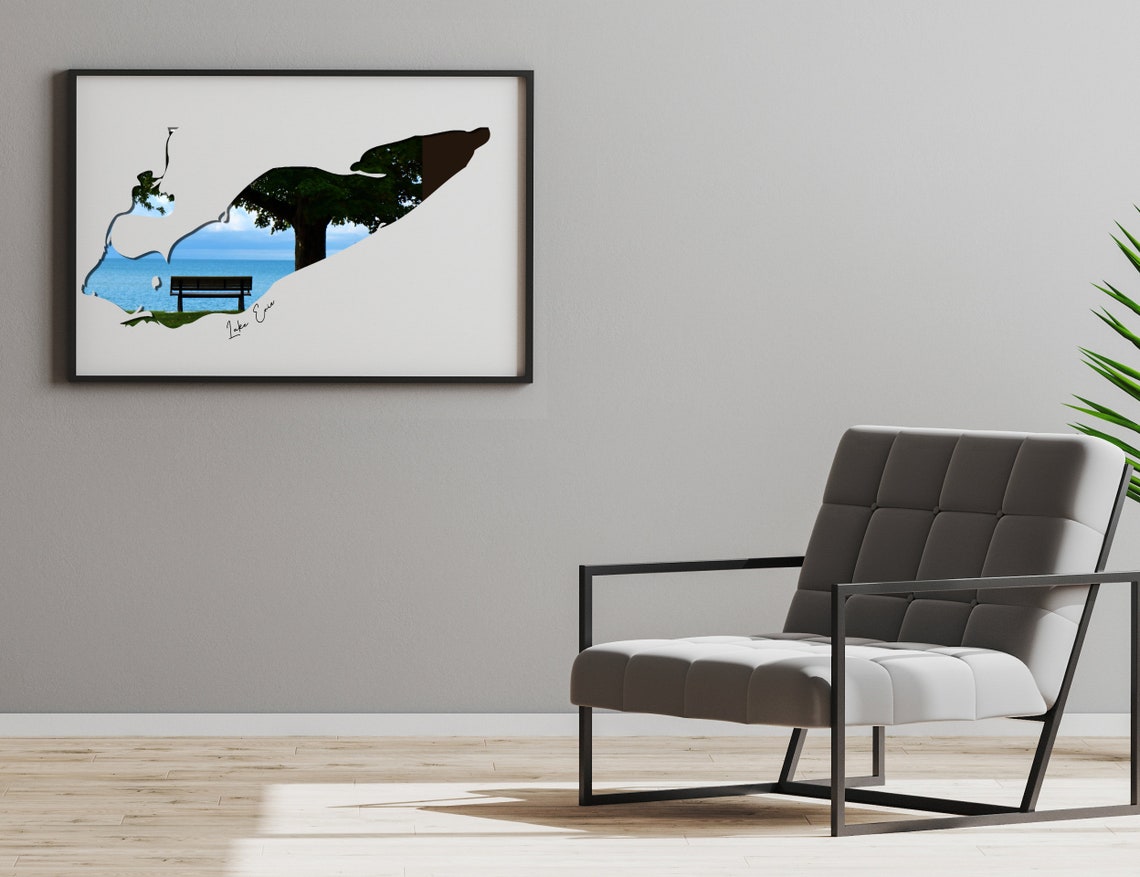 Lake Erie Wall Art Map Great Lakes Photography Modern Lake Etsy