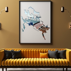 Mapa de arte de pared de barco de madera / Lago imprimible Winnipesaukee NH Design Decoración del hogar / Impresión de lienzo digital descargable / Pegatina de la región de los lagos