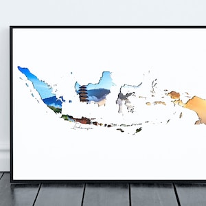 | d’art mural d’Indonésie | de décoration intérieure malaisienne Temple de Lempuyang Bali | Carte du pays de l’île | | de design pour l’Asie du Sud-Est Insulaire du Pacifique