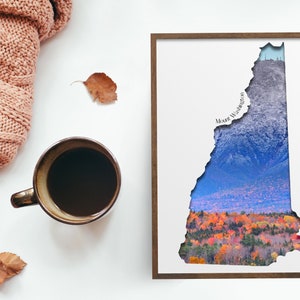 Mount Washington Wall Art Map | White Mountain New Hampshire Design Home Decoratie | Downloadbaar Digitaal Print Canvas VS New England State