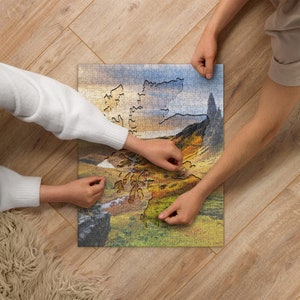 Carte de l’Écosse Puzzle | Paysage présent | Carte vibrante et de haute qualité des Highlands écossais | Cadeaux uniques pour les voyageurs