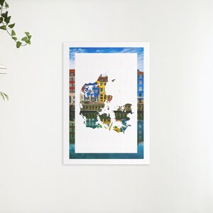 Denmark Wall Art Map Print | Chic Danish Printable Design | Colorful Home Decor | Copenhagen Row Houses Photography
