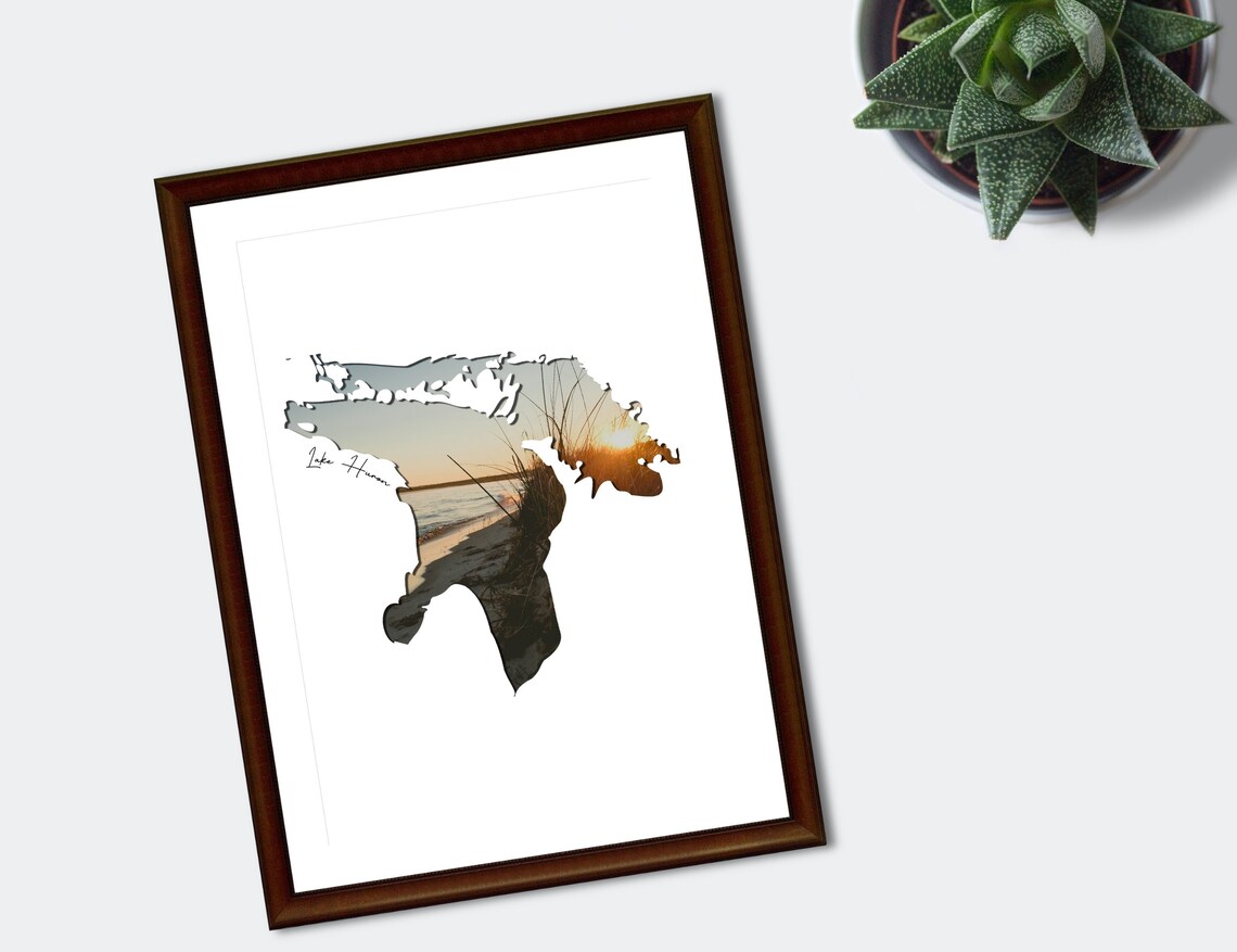 Lake Huron Wall Art Map Great Lakes Photography Modern Shore House