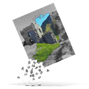 Puzzle irlands | Helle kontrastreiche bunte Puzzleteile | Landkarte Puzzle für Erwachsene | Kinbane Castle, Nordirland