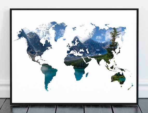 World Map Wall Art Landscape Printables Global World | Etsy