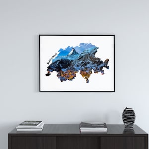 Swiss Wall Art Map / Printable Digital Download Canvas / Switzerland Design Home Decoration / Colorful Mountain Town / Sticker / Tshirt