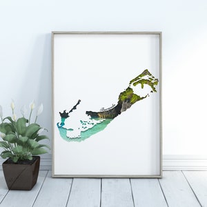 Tropische Wandkunst | Bermuda Island Karte | Strandhaus Kunst | Atlantic Ocean Island Design | Sandstrand Landschaftsfotografie | Reise Sticker