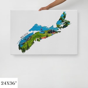 Nova Scotia Leinwanddruck | Erdige Landschaft Wanddekoration | Lebendige hochwertige EyeCatching Karte | Einzigartiges buntes Geschenk für Reisende