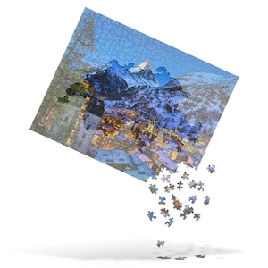 Cadeau d’amoureux du puzzle | Plan de la carte de la Suisse | | photo du paysage de la ville de montagne Cadeaux uniques pour les voyageurs | Cadeau de retraite