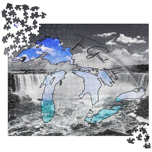 Great Lakes Niagara Falls Jigsaw Puzzle | Map Puzzle pour enfants ou adultes | Jeu de société Perfect Lake House | Photographie de paysage vibrante