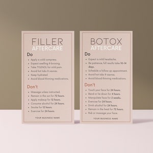 DIY Botox Filler Aftercare Card Design Minivorlagen, bearbeitbar, druckbar, sofort verfügbar, ästhetische Schönheit Nachsorge, Injizierbare, Gesichtsführer