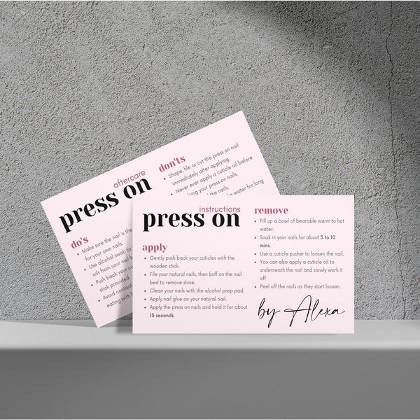 How To Apply Press On Nails Instructions Card Guide Templates, Editable, DIY, Printable, Nails Business, Press Ons, Nail, Instant, Card Nail