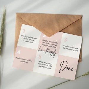 Hoe Press On Nails toe te passen Instructies Kaartgids Sjablonen, Bewerkbaar, DIY, Afdrukbaar, Nagels Business, Press Ons, Nagel, Instant, Kaartspijker