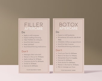 DIY Botox Filler Aftercare Card Design Mini Templates, Editable, Printable, Instant, Aesthetic Beauty Post Care, Injectables, Face Guide