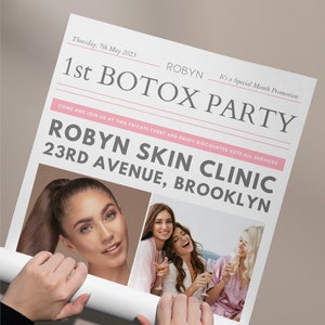 DIY Botox Party Invitation Flyer Templates, Editable Printable, Brand Awareness, Poster Newspaper Version Instagram, Botox And Filler Beauty