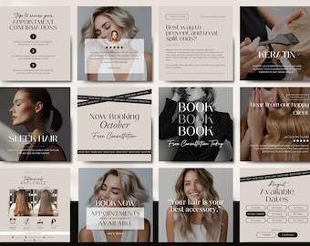 Luxury Hair Stylist Salon Instagram Post Templates Flyer Design, Editable Printable Canva, Hairstyling Tech Beauty Flyer Social Media Kit