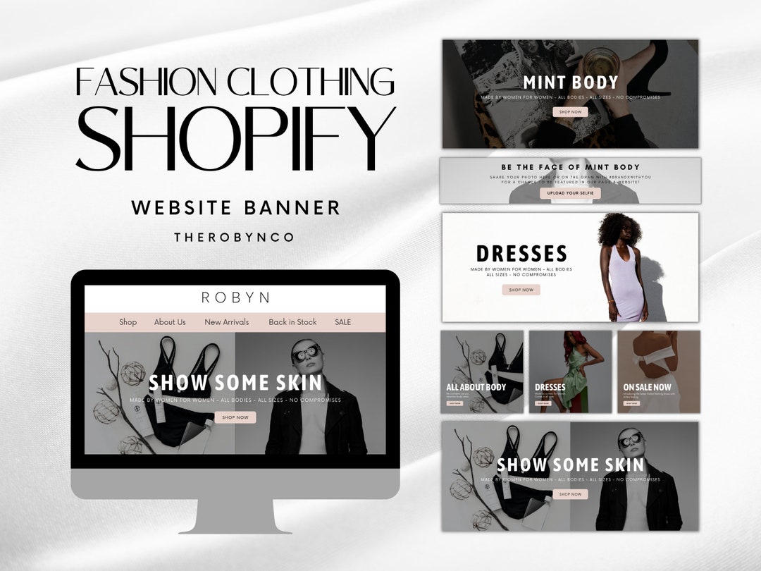 DIY Mode Kleidung Website Banner Shopify Bundle Set Vorlagen Design bearbeitbar Sofort GroBe Moderne Minimal Web Banner Fashion Store Etsy