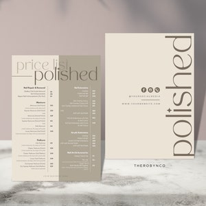 Modelos de design de lista de preços de salão de beleza completos DIY, pré-fabricados editáveis para impressão, menu de catálogo lista completa de negócios de beleza, manicure, concluído