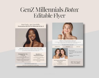 Botox for GenZ Millennials Flyer Templates Design Package Promotion Beauty Medspa Esthetician, Young Client Day Botox Dermal Filler Editable