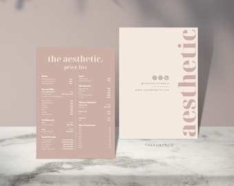 DIY Aesthetic Price List Design Templates, Pre Made Complete List, Botox Lip FIller Fat Dissolve Injectables Face, Beauty Salon Menu Catalog