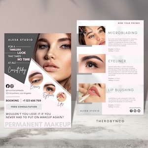 Beauty Flyer Brand Awareness Templates, Hair Nail Makeup Salon, Editable, Printable, Instant, Promotion, Pink Modern Minimalist, PMU Ads