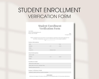 Student Enrollment Verification Form Template, Proof of Enrolment Form, Editable Confirmation of School Form, Student Purpose Verification