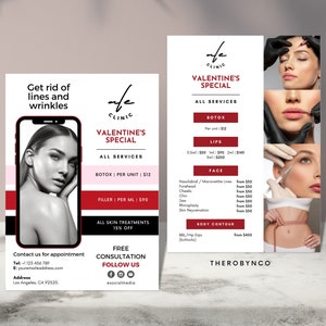 DIY Botox Dermal Filler Beauty Flyer Templates Design, Brand Awareness Editável para impressão, Instantâneo, Estética Face Anúncio Dia dos Namorados