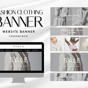 Banner per siti Web di abbigliamento di moda fai-da-te Shopify Set di modelli di set di pacchetti Design, modificabile, istantaneo, grande e moderno banner Web minimale Negozio di moda