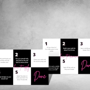 DIY How To Anwenden Entfernen Press On Nails Anleitung Vorlagen, bearbeitbar druckbar, Instant, Nail Business, Stick On Nails, Kartendesign