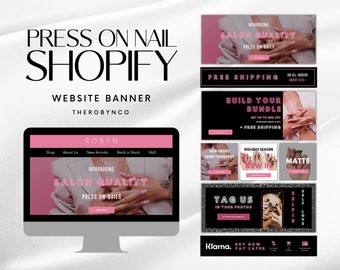 Large Press On Nail Salon Shopify Website Banner Set Bundle Templates Design, Manicure Beauty Salon Polish Nails, Web Banner Header Online