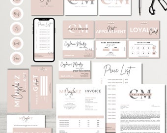 MENDEZ Großes Branding Kit Set 30+ Vorlagen, Business Kit, Gesichts-Set, Logo, minimalistisch, kleines Unternehmen, bearbeitbar, druckbares Bundle Salon