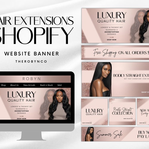 DIY Hair Extensions site Banner Shopify Bundle Set Etsy