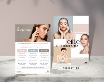 Beauty Facial Salon Flyer Menu Templates, Modern, Membership Package Set Promotion , Pricing Menu, Editable DIY Aesthetic Brand Awareness