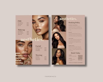 DIY Beauty Salon Flyer Price List and Booking Policy Templates Design, Hair Nail Makeup Editable Printable Promotion Esthetician PMU Canva