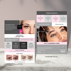 PMU Microblading Brow Flyer Promo Design Templates, Editable, Printable, Instagram, Embroidery, Advertisement Brand Awareness Ads, Canva